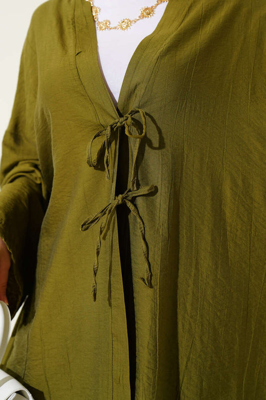 Önü Çift Bağcıklı Kimono İkili Takım Haki