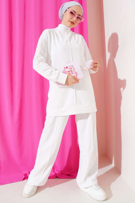 Önü Çımalı Basic İkili Takım Beyaz