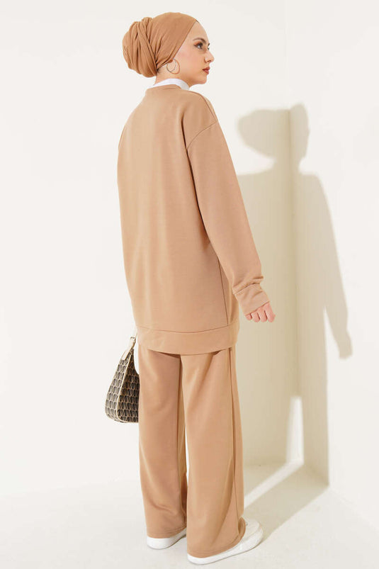 Costume Double Basic Camel avec Bouton-pression sur le Devant