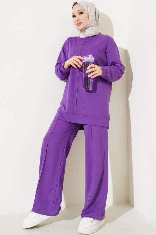 Front Cut Basic Two-Piece Set Purple
