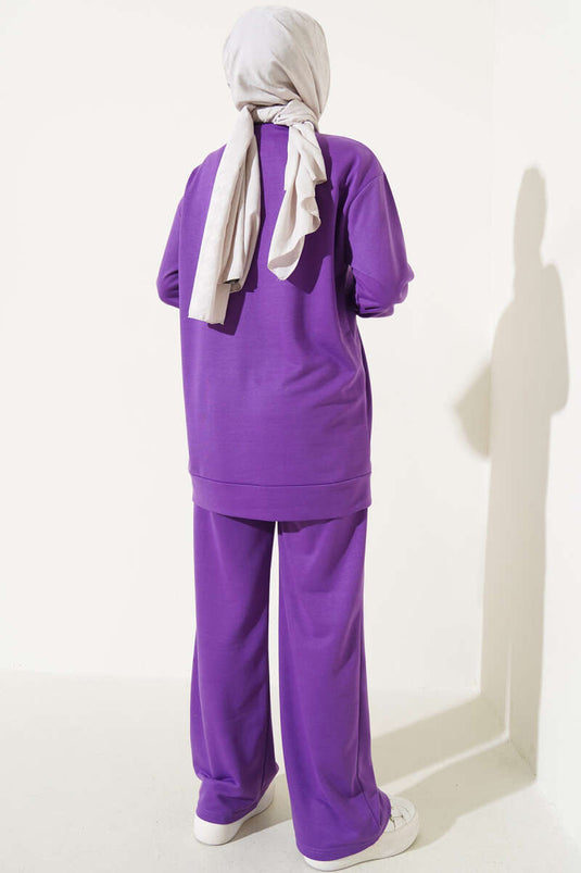 Front Cut Basic Two-Piece Set Purple