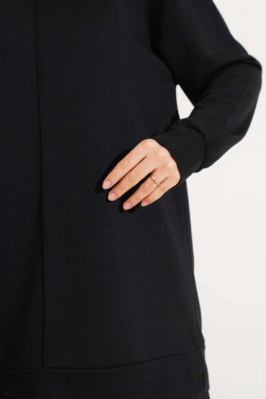 Basic Two Piece Set Black with Front Pocket