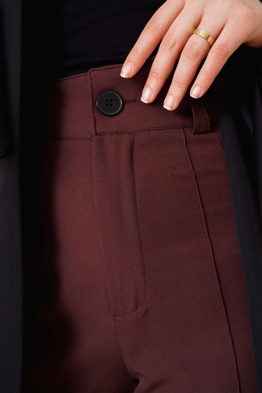 Önü Çımalı Bol Pantolon Kahve