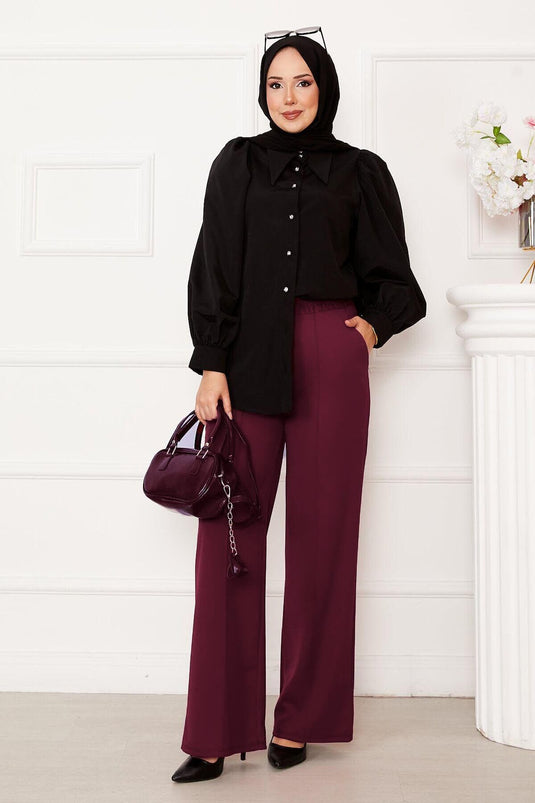 Pantalon bordeaux avec détail de poche avant en herbe
