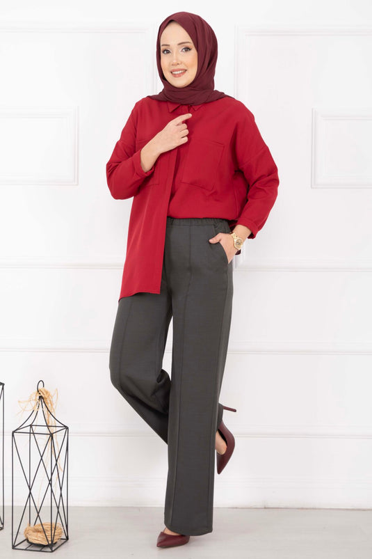 Pantalon à poche avant plissée couleur fumée