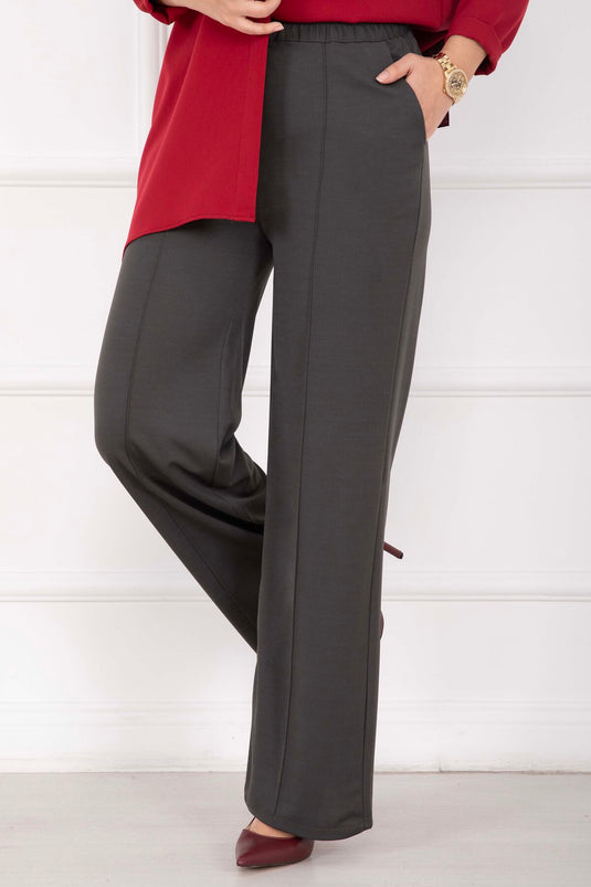 Front Pleated Pocket Detailed Trousers Smoke Gray