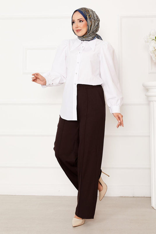 بنطال بجيب أمامي بتفاصيل شيمالي بني