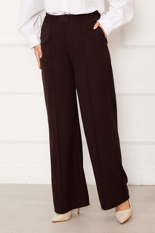 Front Pleated Pocket Detail Pants Brown