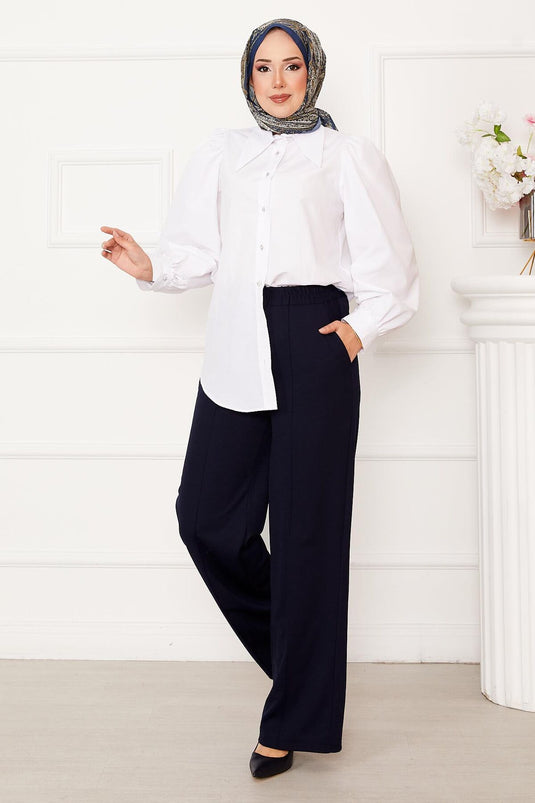 Front Pocket Detailed Trousers Navy Blue