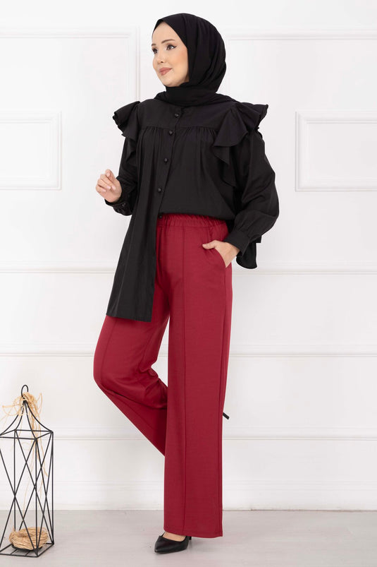 Pantaloni con tasca e dettaglio anteriore color vino