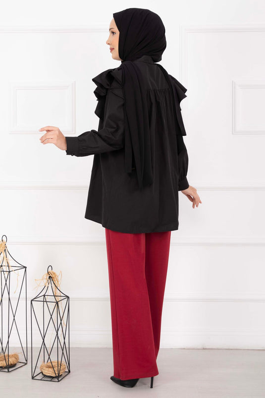 Pantaloni con tasca e dettaglio anteriore color vino