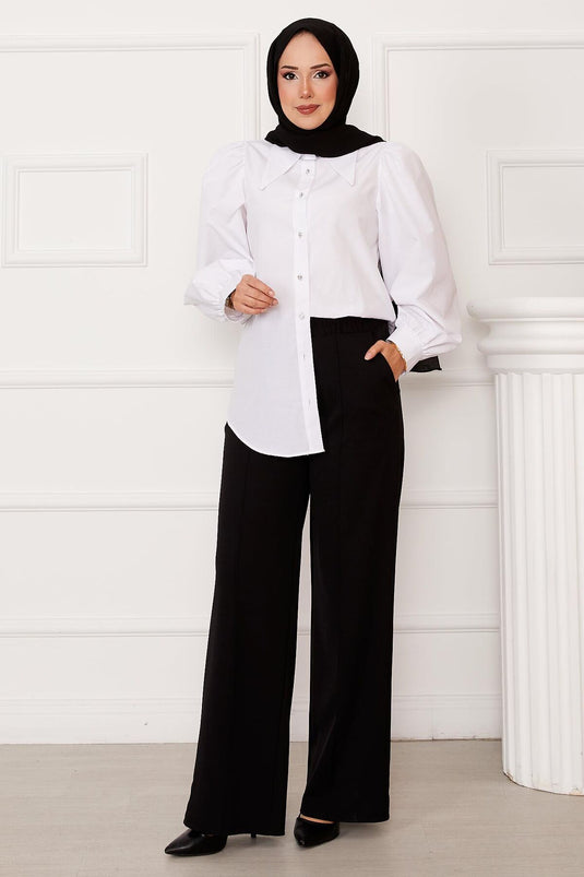 Front Grass Pocket Detailed Trousers Black