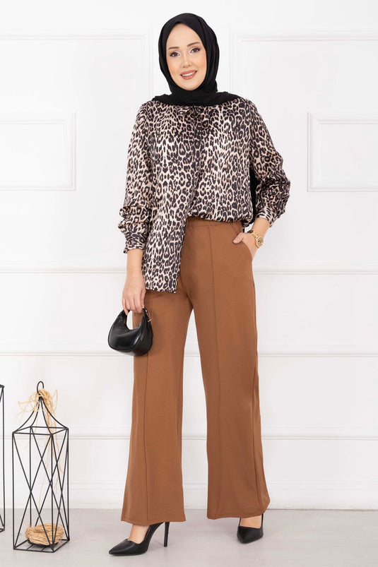 Front Pleated Pocket Detailed Trousers in Chestnut