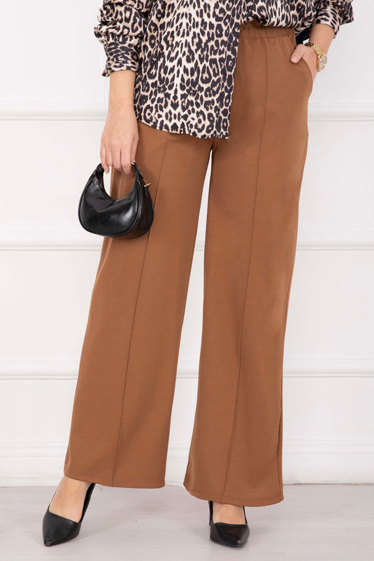 Front Pleated Pocket Detailed Trousers in Chestnut