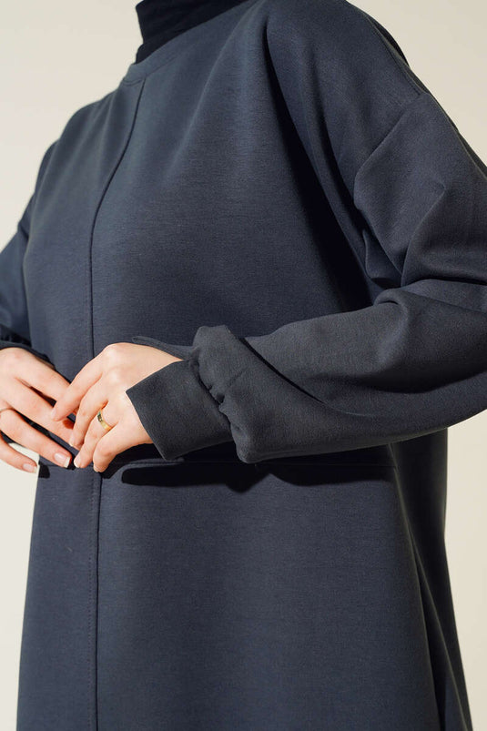 بدلة مزدوجة مع مشبك على الواجهة باللون الرمادي الداكن