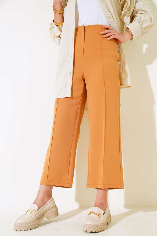 Önü Çımalı Pantolon Camel