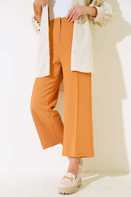 Önü Çımalı Pantolon Camel