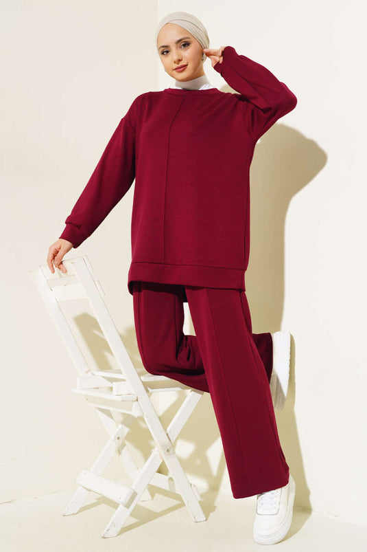 Önü Çımalı Tunik İkili Takım Bordo