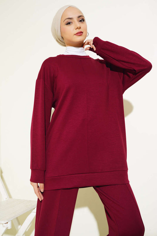Önü Çımalı Tunik İkili Takım Bordo