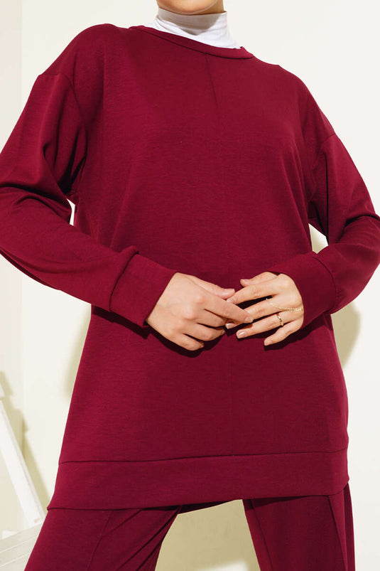 Önü Çımalı Tunik İkili Takım Bordo