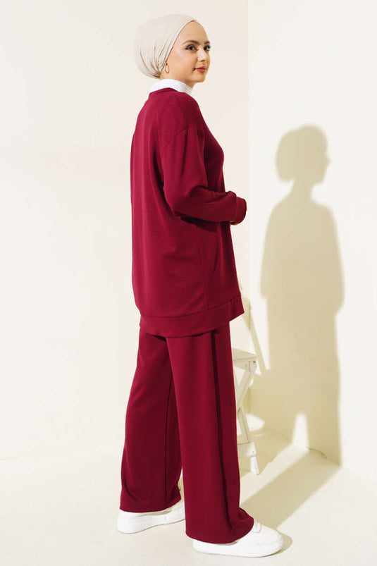 Önü Çımalı Tunik İkili Takım Bordo
