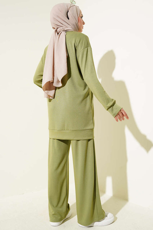 Front Button Tunic Two Piece Set Khaki