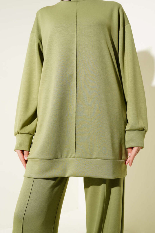 طقم تونيك بأزرار أمامية من قطعتين، كاكي