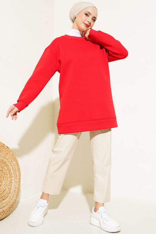 Tunique Trois Fils Au Crochet Devant Rouge