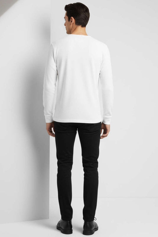 Önü Çıtçıtlı Waffle Sweatshirt Beyaz