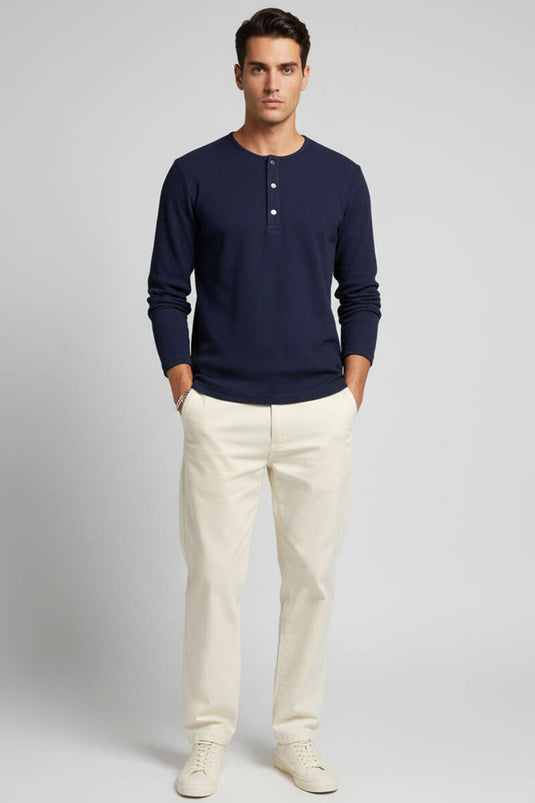 Navy Blue Waffle Sweatshirt with Snap Front Closure