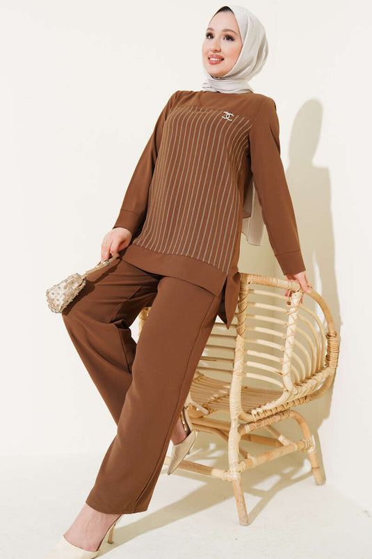 Striped Two-Piece Set Coffee