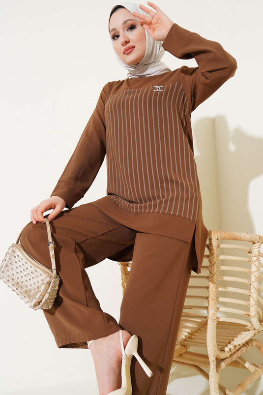 Striped Two-Piece Set Coffee