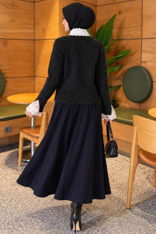 Gilet En Maille À Nouer Et Dentelle À L'avant, Anthracite