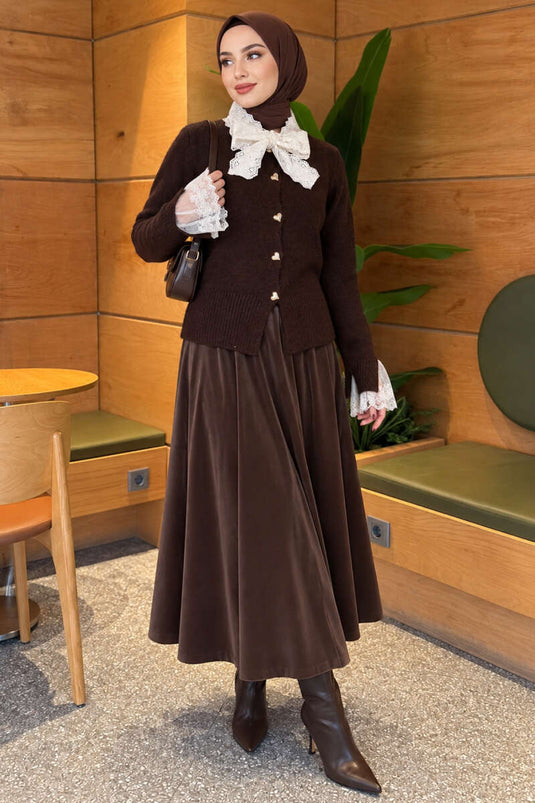 Gilet En Maille Marron À Nouer En Dentelle