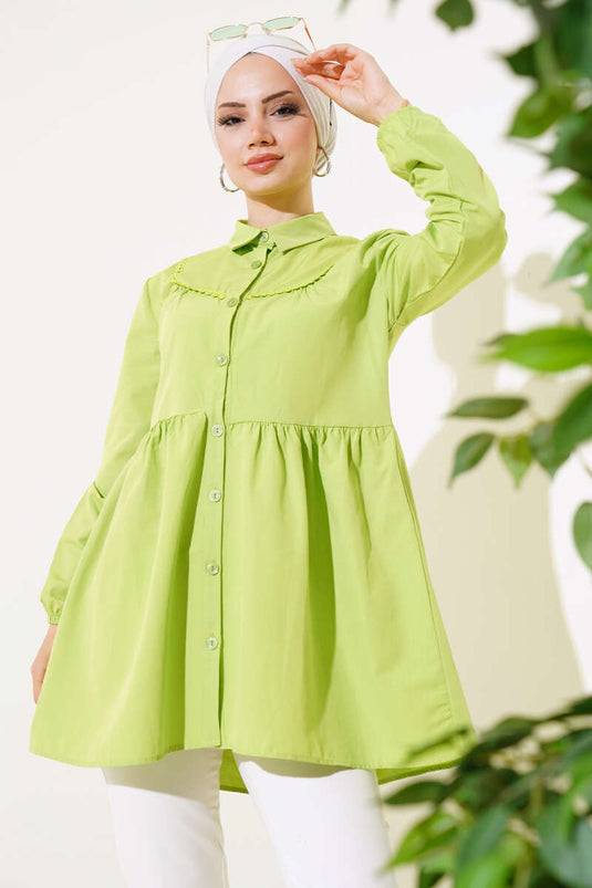 Lace Front Shirt Pistachio Green