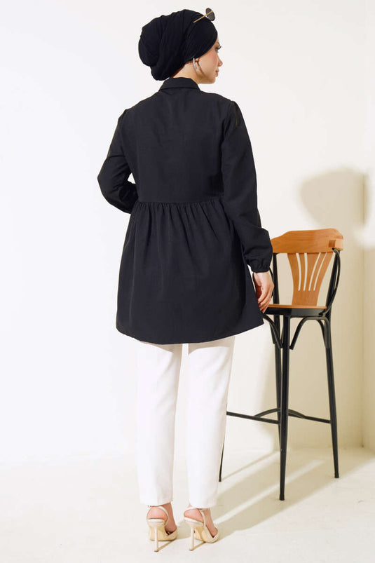 قميص دانتيل أمامي أسود