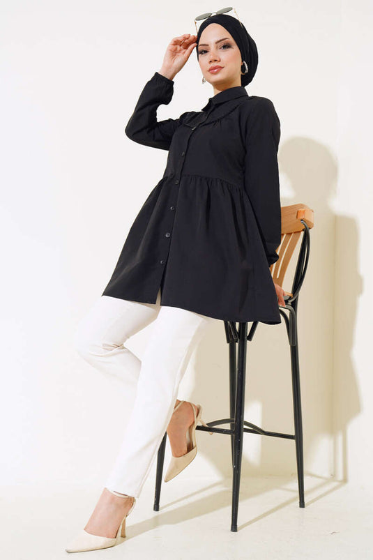 قميص دانتيل أمامي أسود