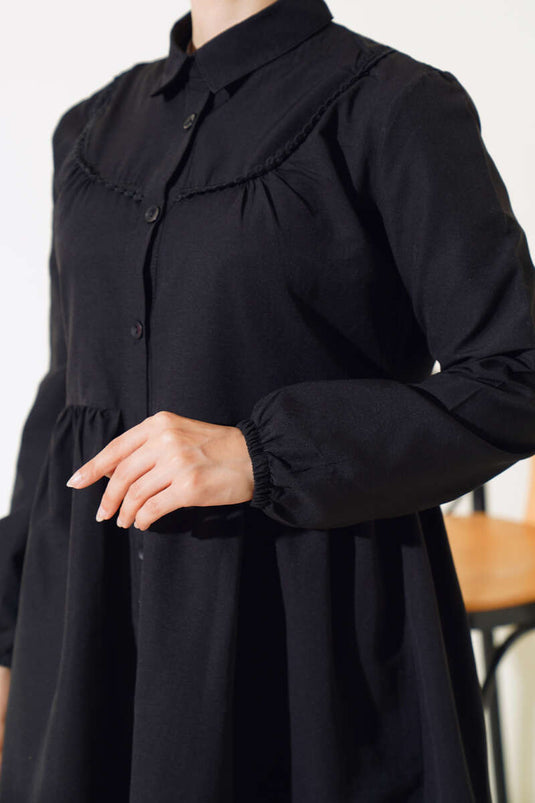 قميص دانتيل أمامي أسود