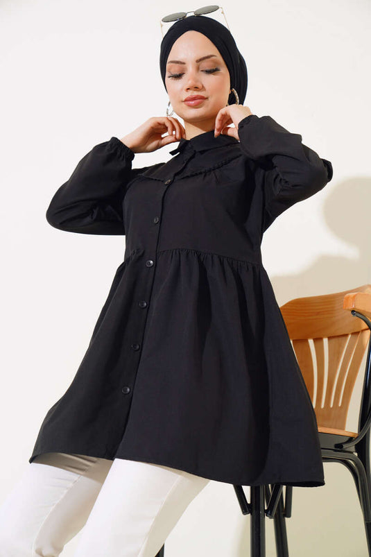 قميص دانتيل أمامي أسود