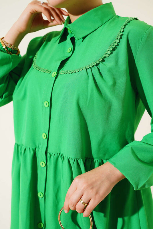 Önü Dantelli Gömlek Yeşil