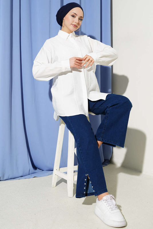Chemise ample avec détails de couture à l'avant, écru