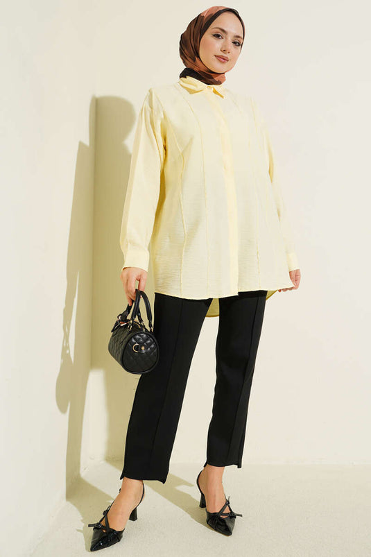Loose Shirt with Front Stitch Detail Yellow