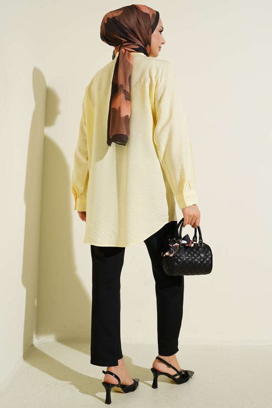 Loose Shirt with Front Stitch Detail Yellow