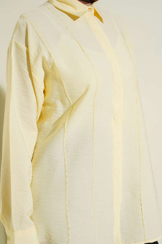 Loose Shirt with Front Stitch Detail Yellow