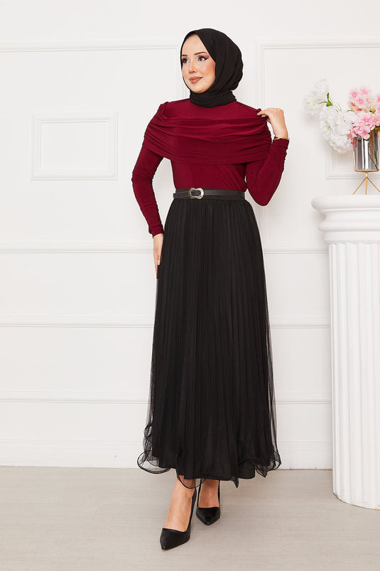 Blouse Önü Drapeli Sandy bordeaux