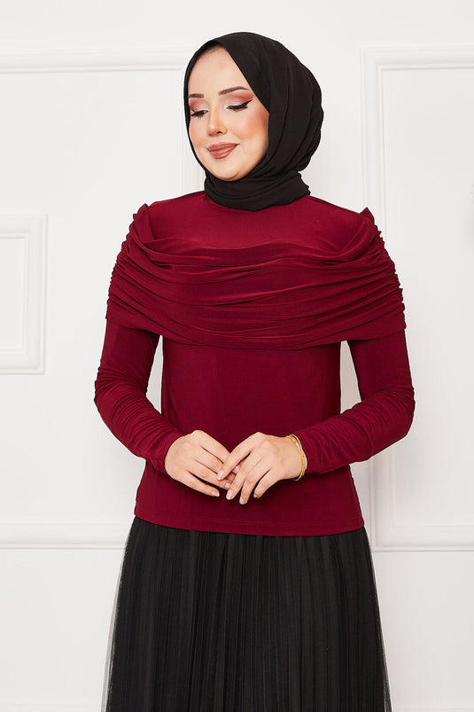 Blouse Önü Drapeli Sandy bordeaux