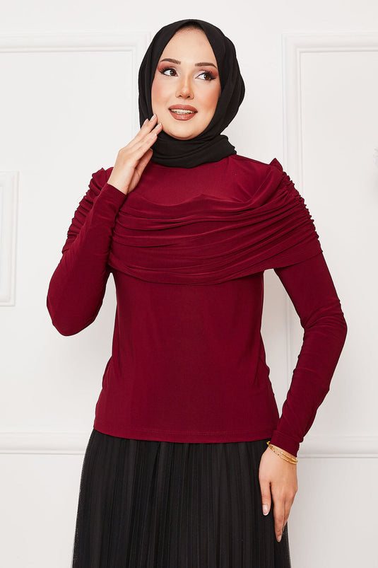 Blouse Önü Drapeli Sandy bordeaux