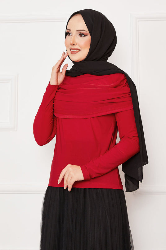 Önü Drapeli Sandy Bluz Kırmızı