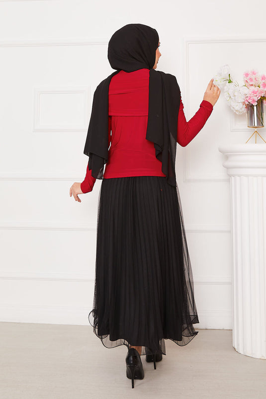 Önü Drapeli Sandy Bluz Kırmızı