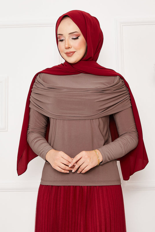 Önü Drapeli Sandy Bluz Vizon